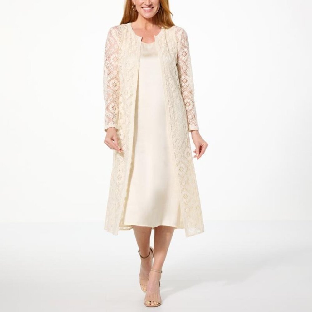 Curations Debbie Denmon Duster Dress Set Size XL Bamboo Ivory Party Elegant NEW